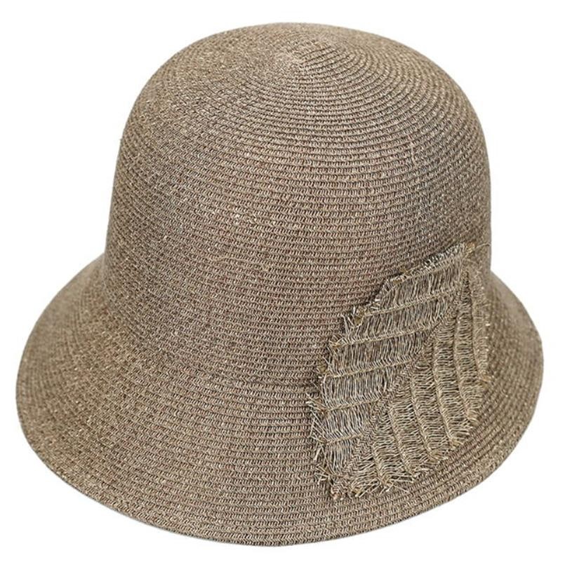 High Quality custom Fashion Ladies Foldable Bucket Natural Color Straw Hat