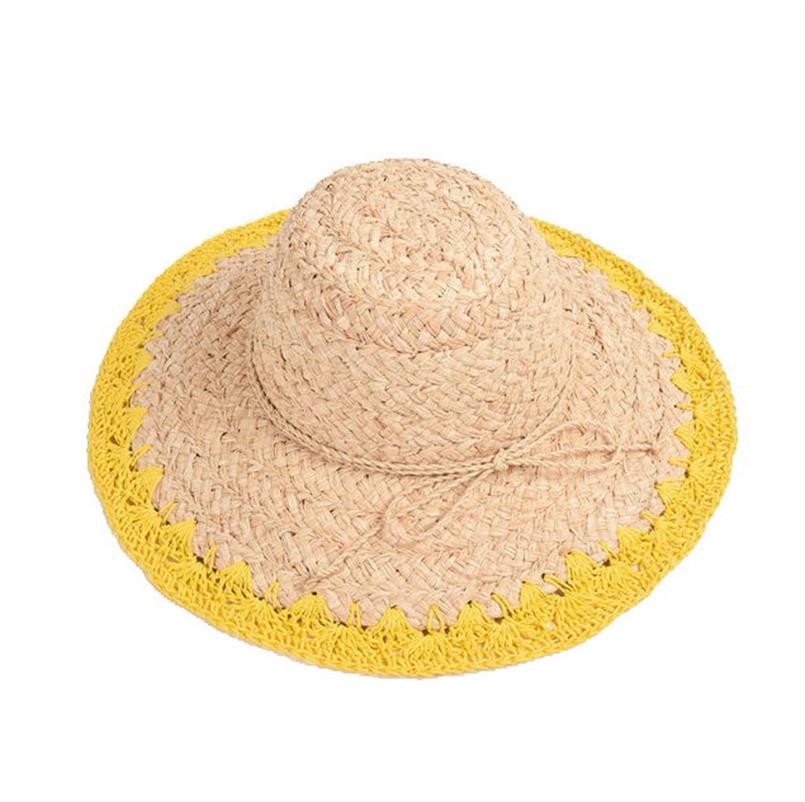 Wholesale Beach wide brim lady Seaside Holiday Summer Women Sunshade Caps Wide Brim Natural Raffia custom Straw Hat