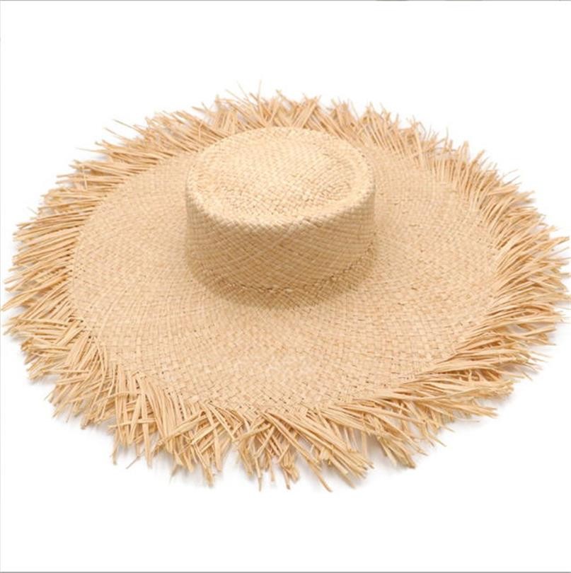 Hot sales outdoor travelling summer holiday visor round wide large brim women foldable beach raffia straw hat