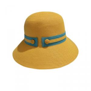 Summer custom straw sun visor Bucket Hat Women's fashion belt buckle with sun shade stripe straw hat