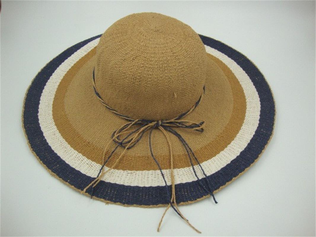 2022 popular new design sun wide brim striped machine woven 100% paper straw hat for women or man customized