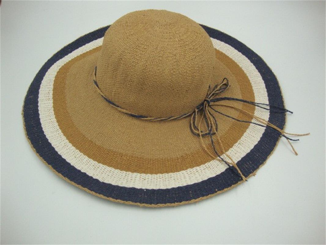 2022 popular new design sun wide brim striped machine woven 100% paper straw hat for women or man customized